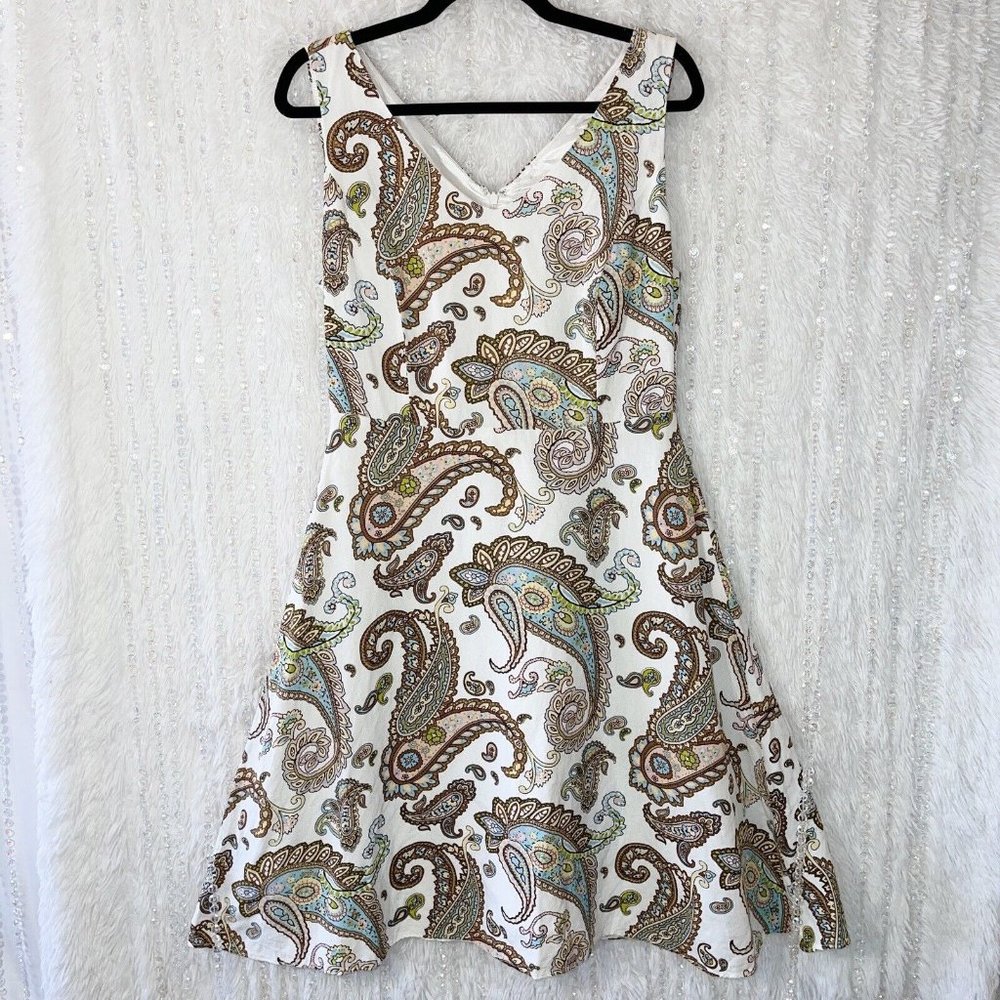 Premise Fit & Flare Dress Size 10 Linen Blend Dreamy Paisley Print Sleeveless M